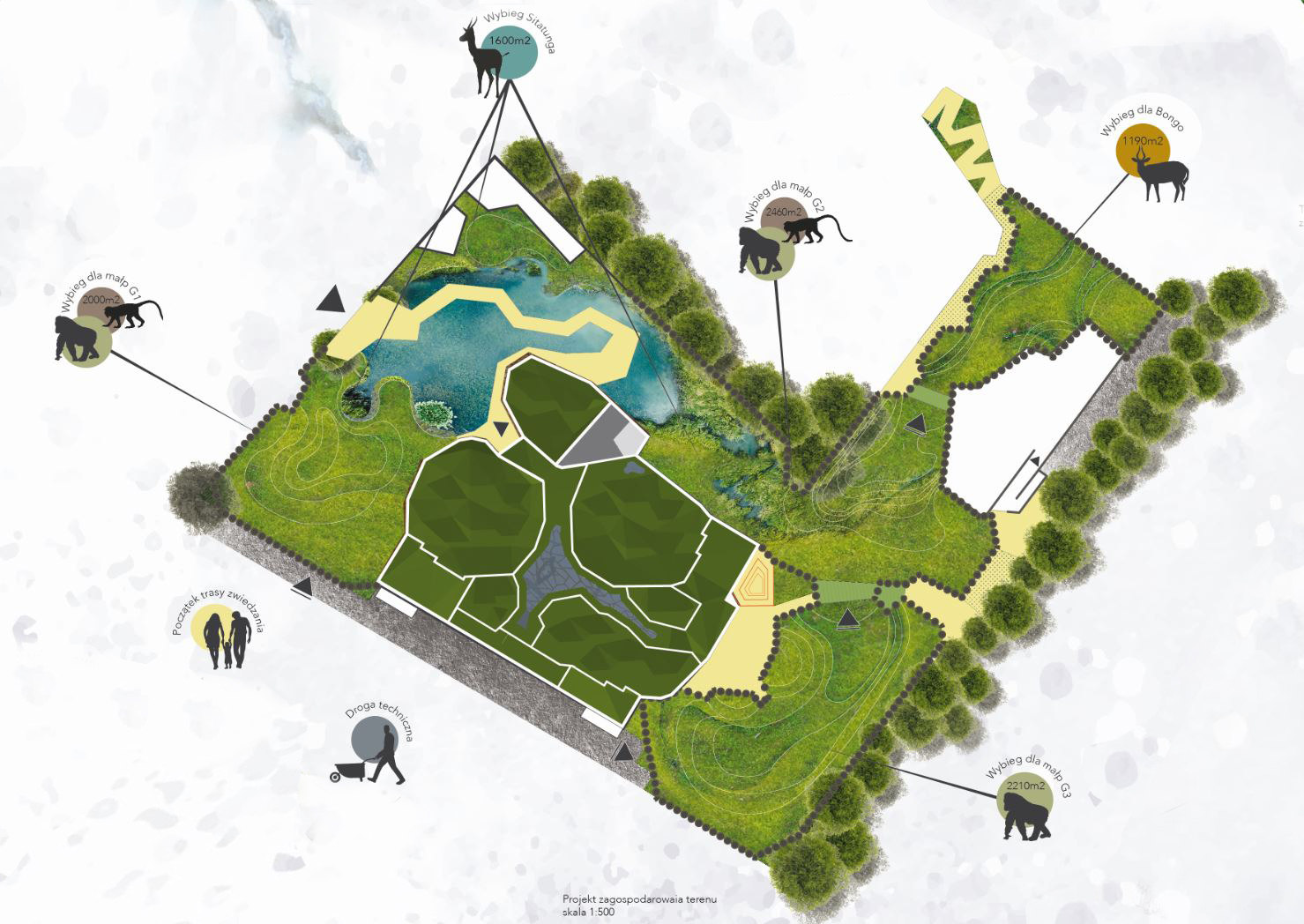 Obiekt ekspozycyjno-hodowlany dla goryli i innych zwierząt lasów deszczowych Afryki Równikowej